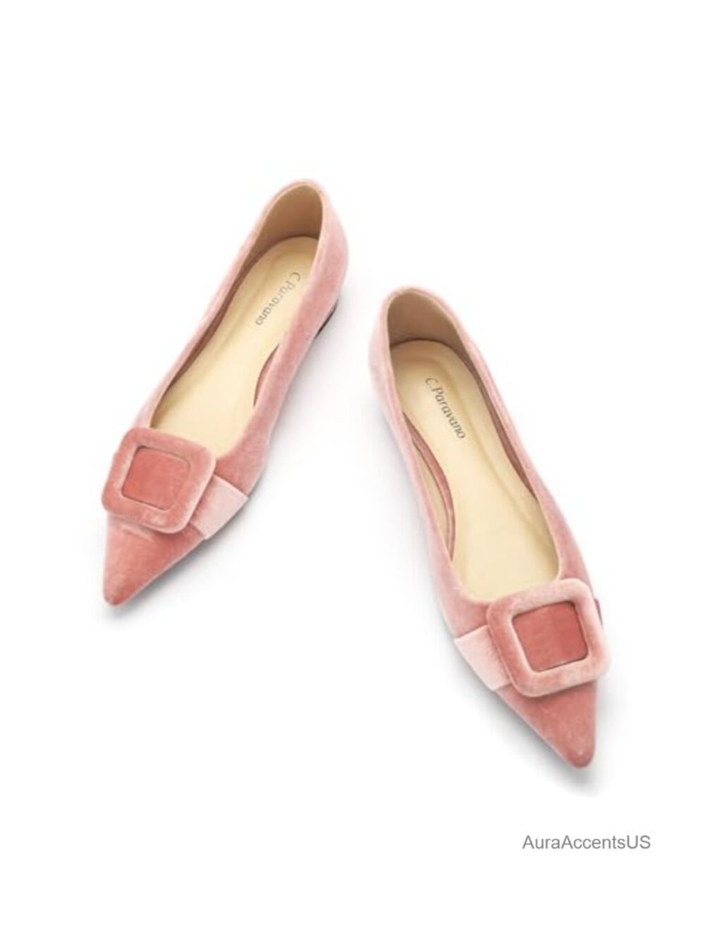 Velvet Ballet Flats Pointed Toe Memory Foam Insole Low Heel Dressy Casual